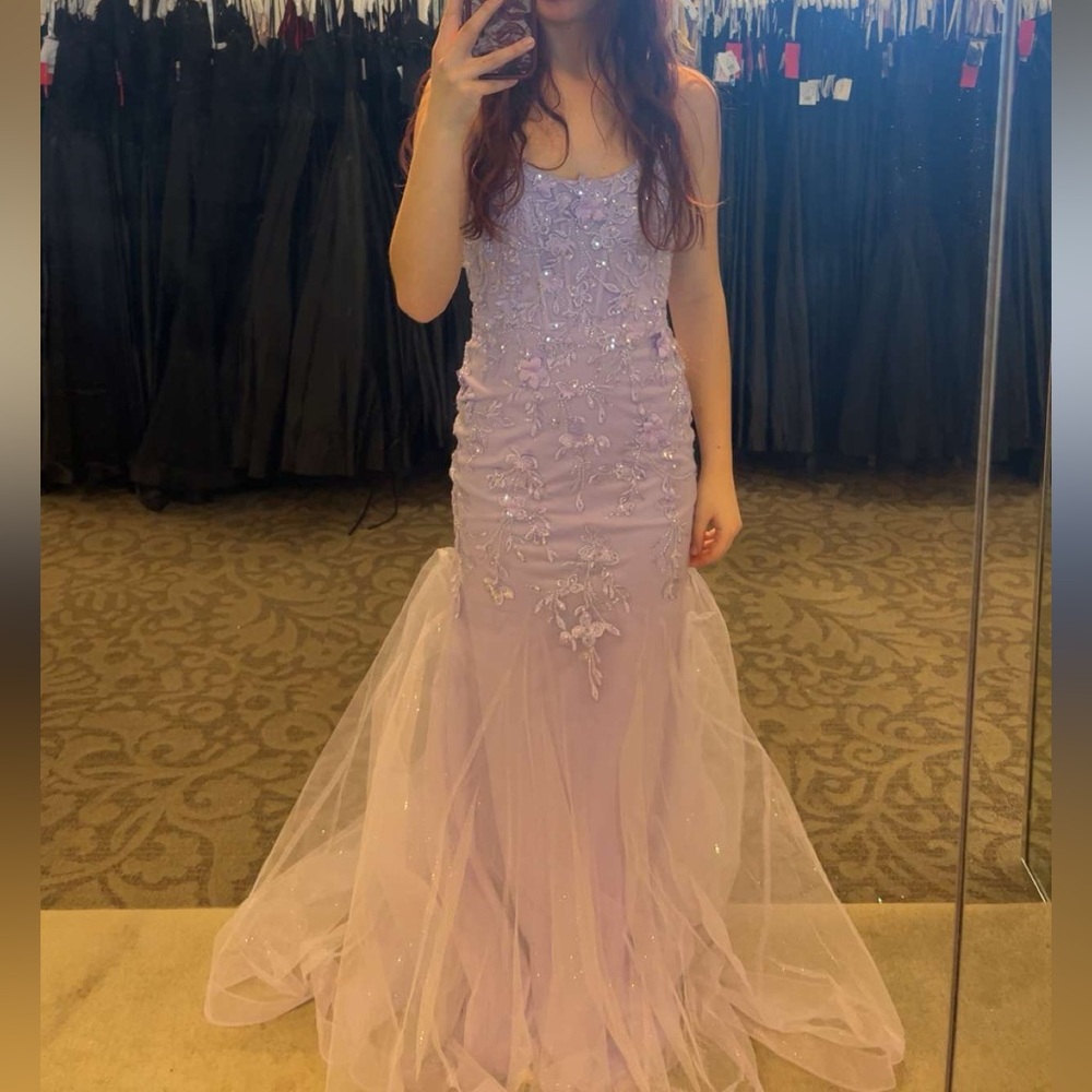David's Bridal Lilac Embellished Prom Dress